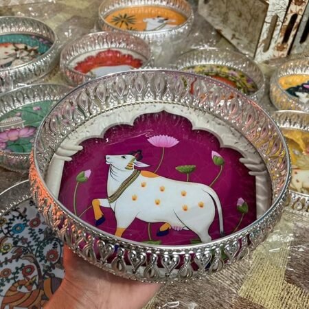 Alluring Metal German Silver Hamper Basket Tray
