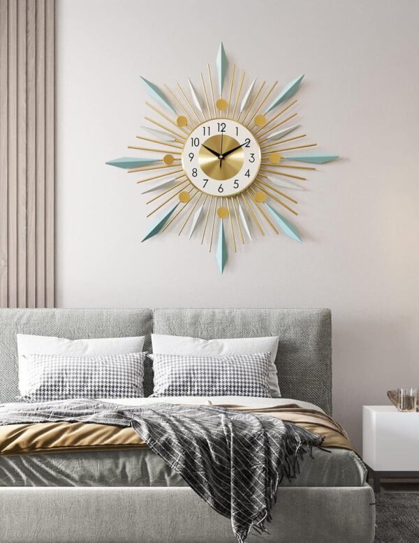 Large Wall Clock Metal Decorative Clock Green - Image 4